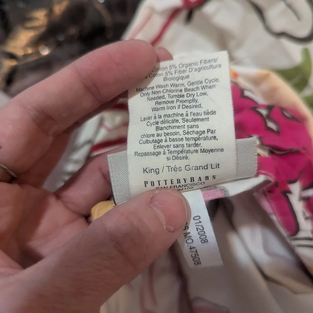 Pottery Barn Duvet King 100% Cotton Buttons Floral Botanical Colorful
